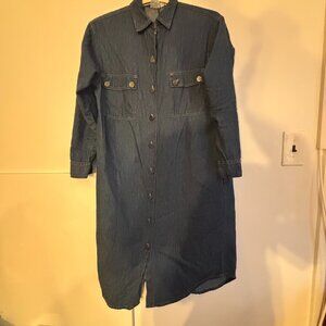 Mackeen Denim Shirt Dress Women 7 Blue Western Minimalist Utility